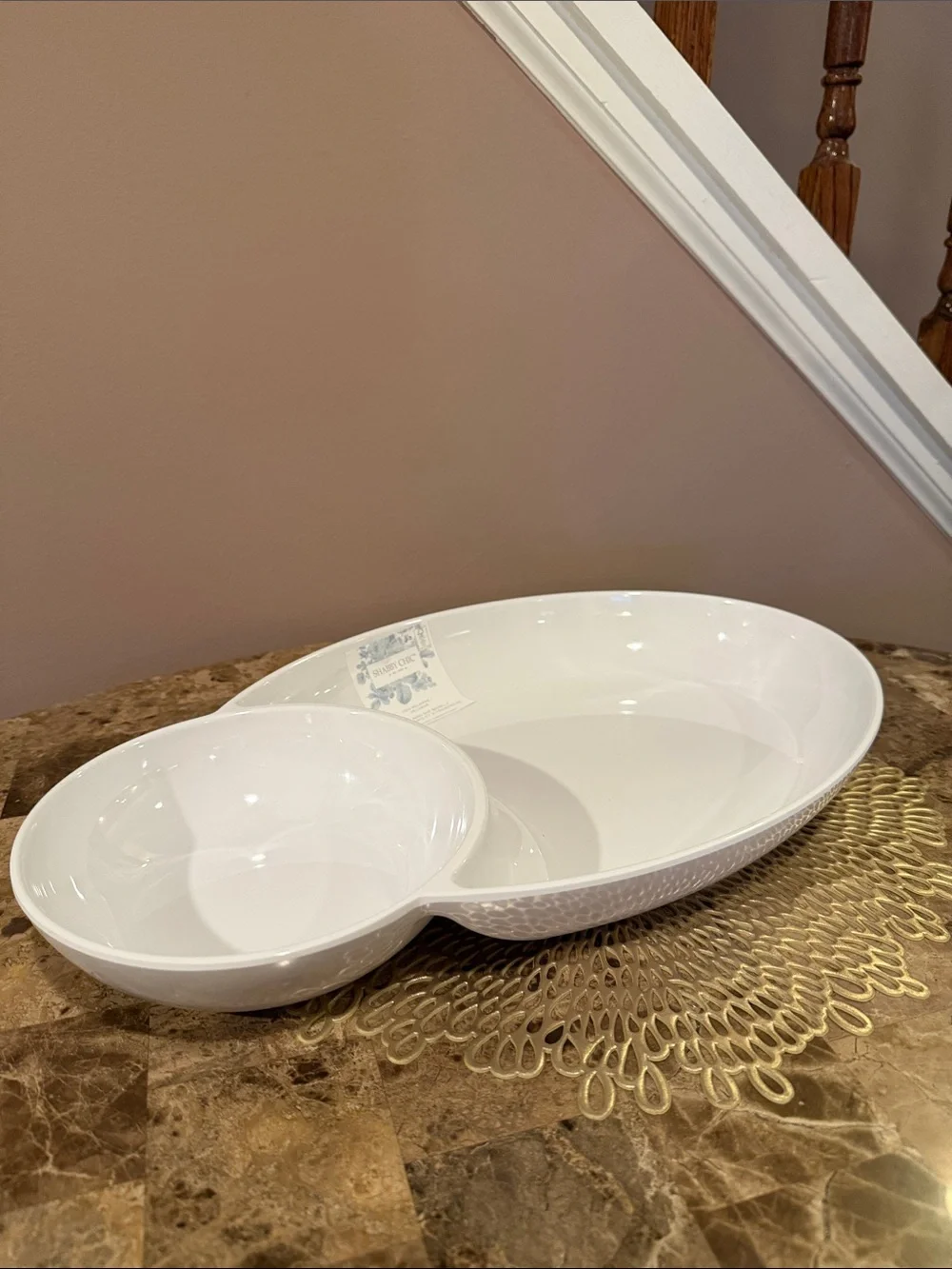 Shabby Chic White Melamine Chip and Dip Serving Bowl
